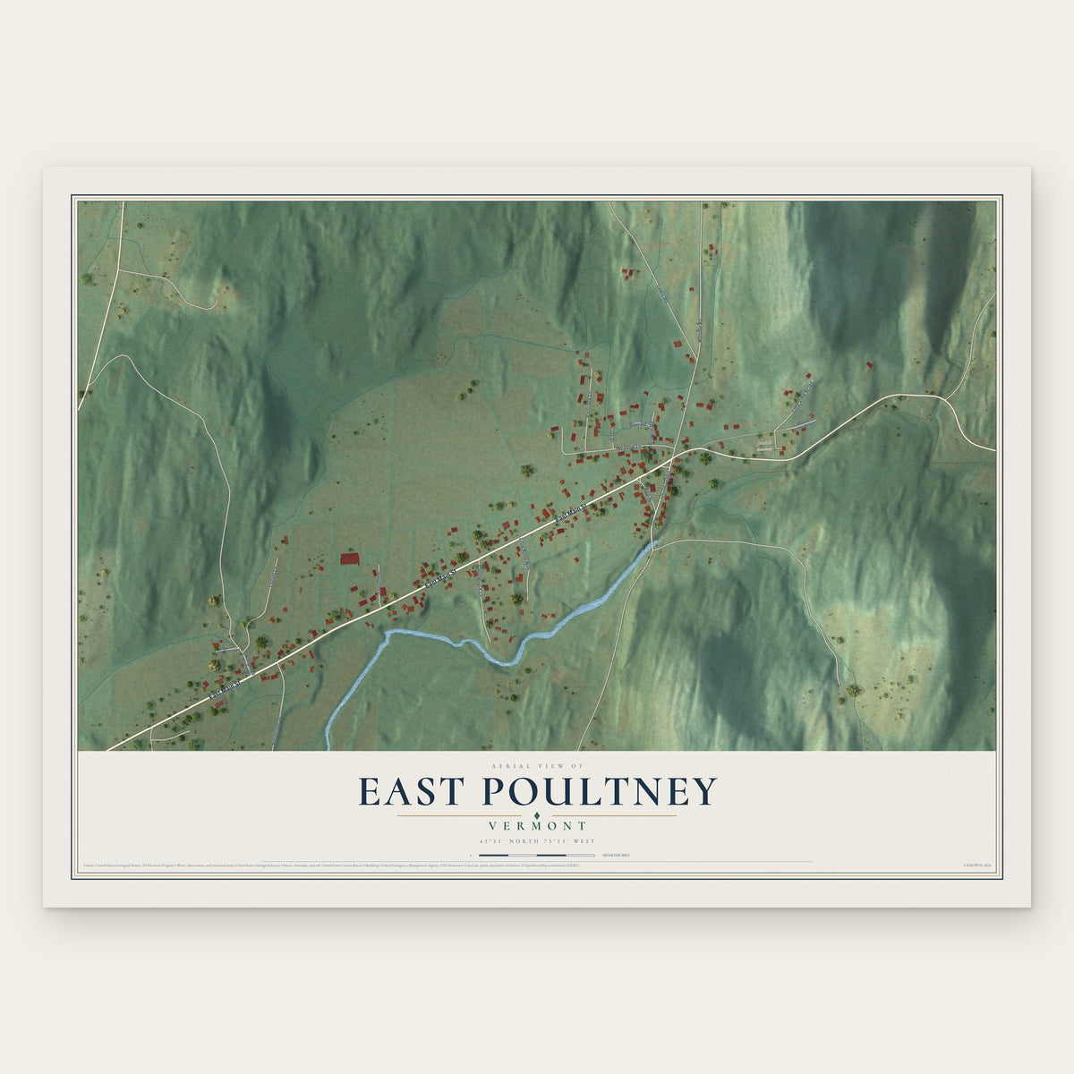 East Poultney, Vermont map print, the full design