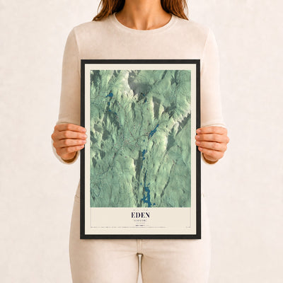 Eden, Vermont map print - 12 x 18 black Ayous wood frame