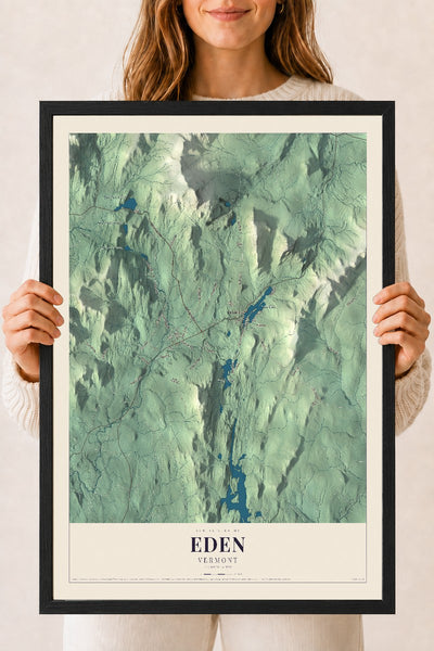 Eden, Vermont map print - 18 x 24 black Ayous wood frame