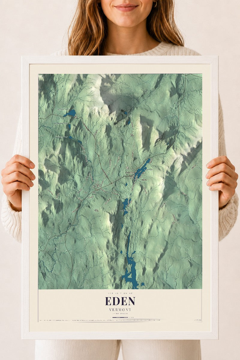 Eden, Vermont map print - 18 x 24 white Ayous wood frame