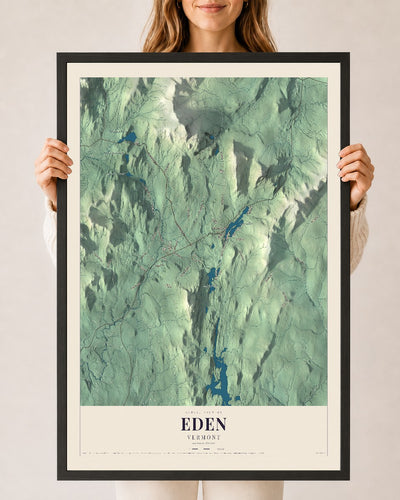 Eden, Vermont map print - 24 x 36 black Ayous wood frame