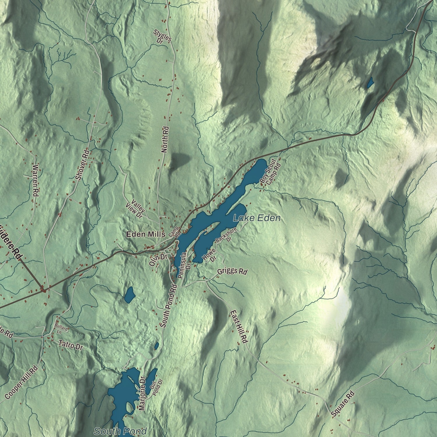 Terrain and local geography detail from the Eden, Vermont map