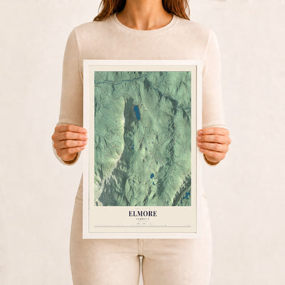 Elmore, Vermont map print - 12 x 18 white Ayous wood frame
