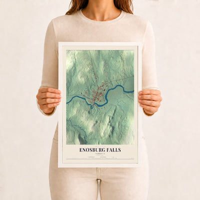Enosburg Falls, Vermont map print - 12 x 18 white Ayous wood frame