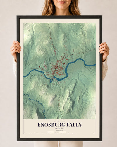 Enosburg Falls, Vermont map print - 24 x 36 black Ayous wood frame