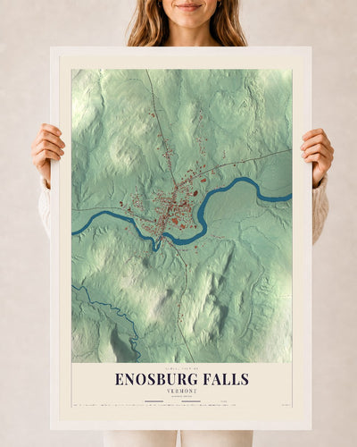 Enosburg Falls, Vermont map print - 24 x 36 white Ayous wood frame
