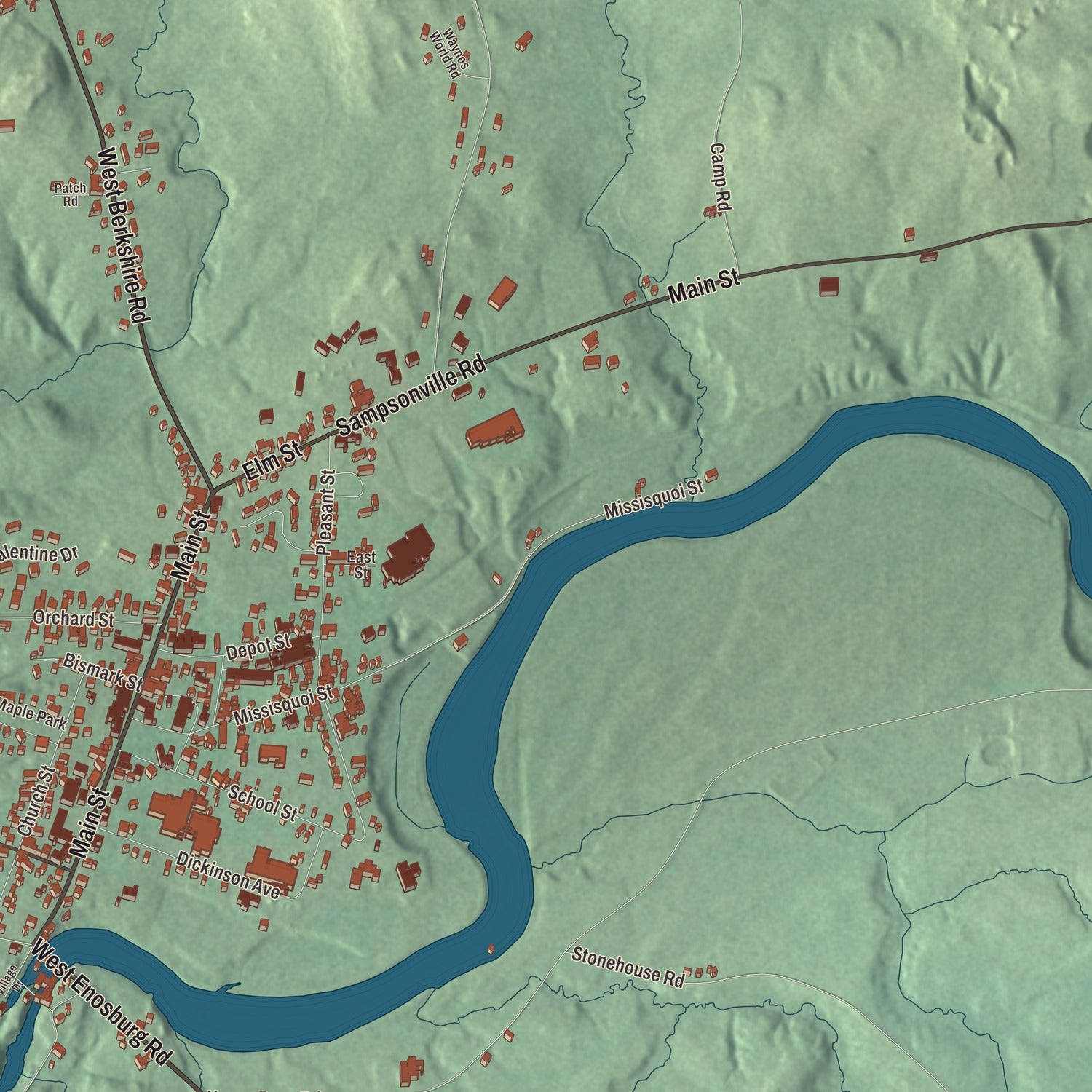 Terrain and local geography detail from the Enosburg Falls, Vermont map
