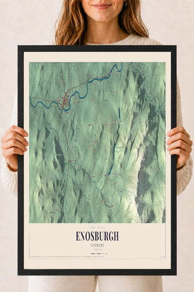 Enosburgh, Vermont map print - 18 x 24 black Ayous wood frame