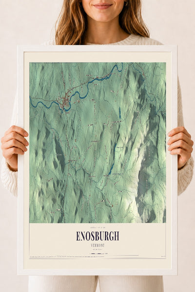 Enosburgh, Vermont map print - 18 x 24 white Ayous wood frame