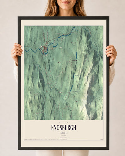 Enosburgh, Vermont map print - 24 x 36 black Ayous wood frame
