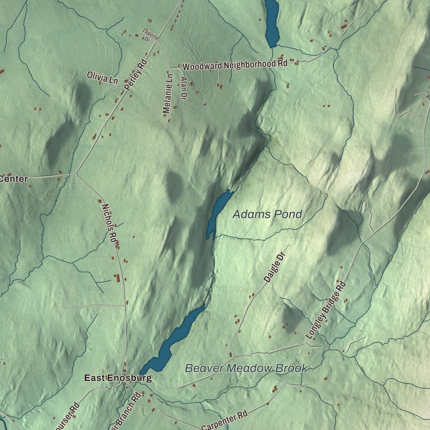 Terrain and local geography detail from the Enosburgh, Vermont map