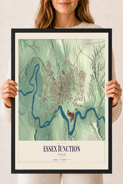 Essex Junction, Vermont map print - 18 x 24 black Ayous wood frame