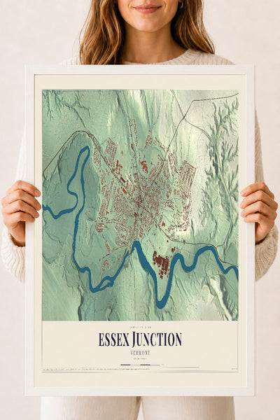 Essex Junction, Vermont map print - 18 x 24 white Ayous wood frame