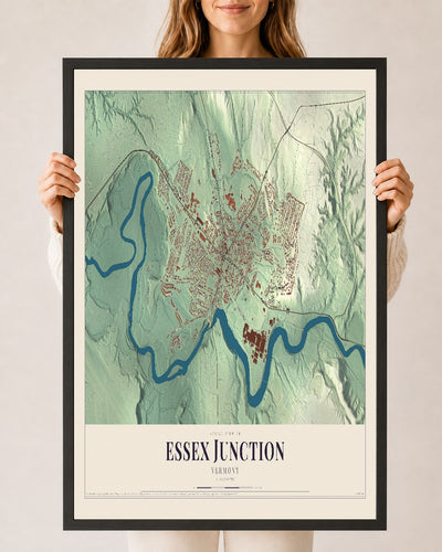 Essex Junction, Vermont map print - 24 x 36 black Ayous wood frame