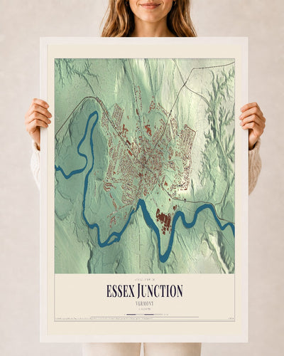 Essex Junction, Vermont map print - 24 x 36 white Ayous wood frame