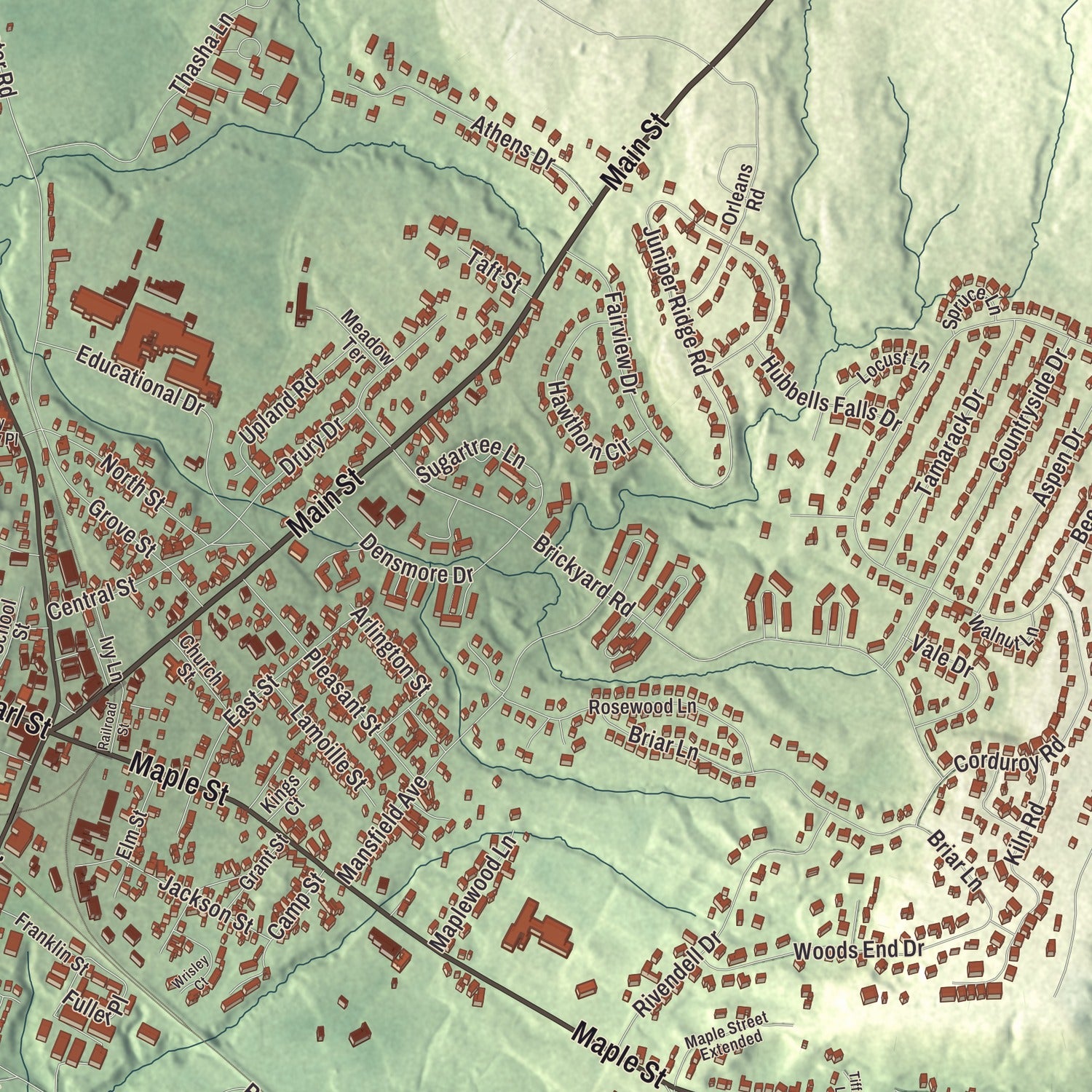 Terrain and local geography detail from the Essex Junction, Vermont map