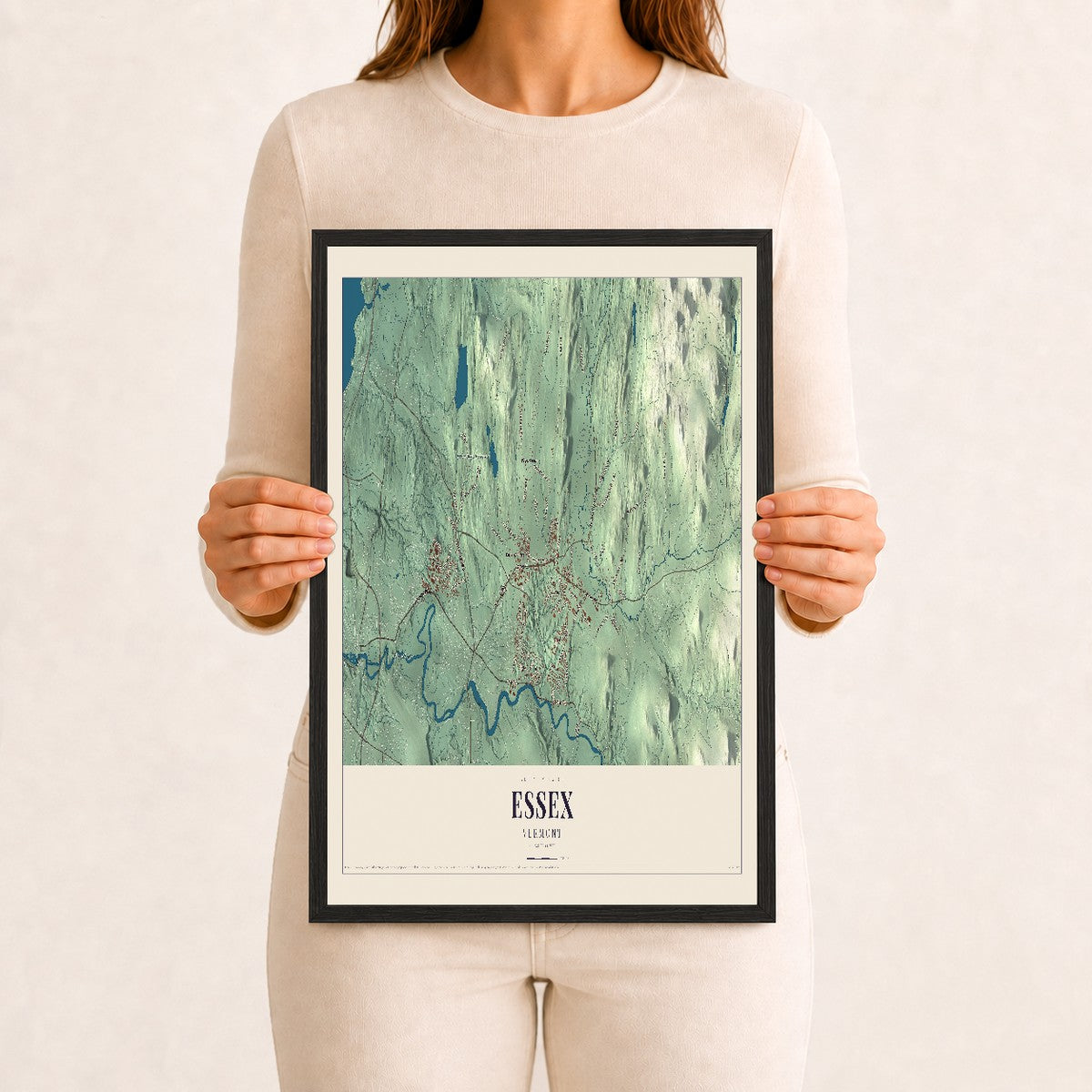 Essex, Vermont map print - 12 x 18 black Ayous wood frame