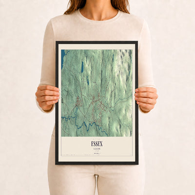 Essex, Vermont map print - 12 x 18 black Ayous wood frame