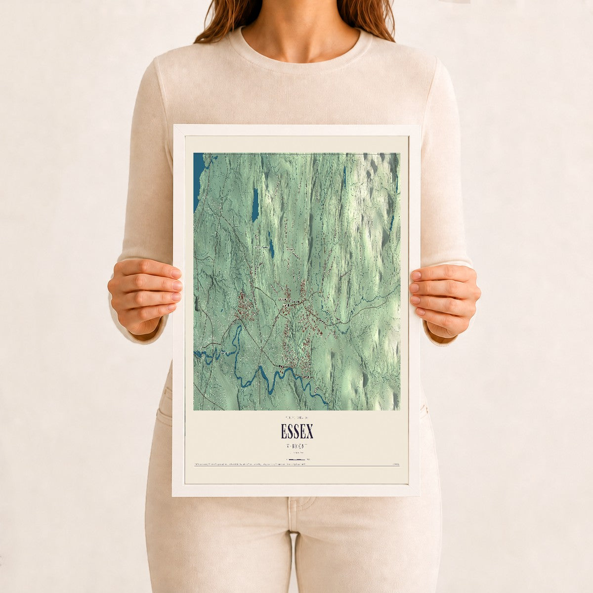 Essex, Vermont map print - 12 x 18 white Ayous wood frame