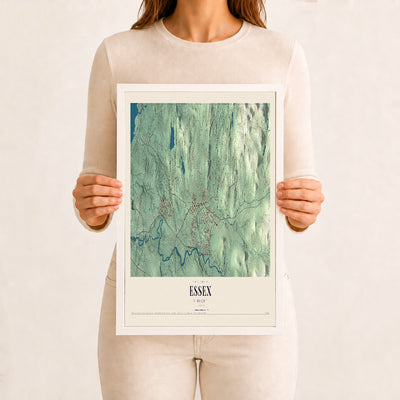 Essex, Vermont map print - 12 x 18 white Ayous wood frame