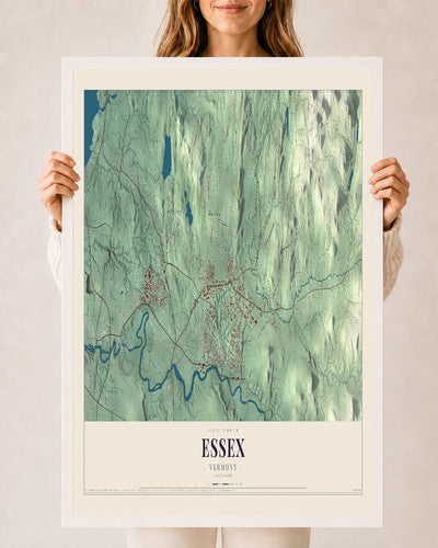Essex, Vermont map print - 24 x 36 white Ayous wood frame