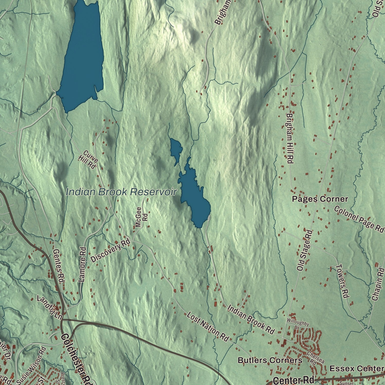 Terrain and local geography detail from the Essex, Vermont map