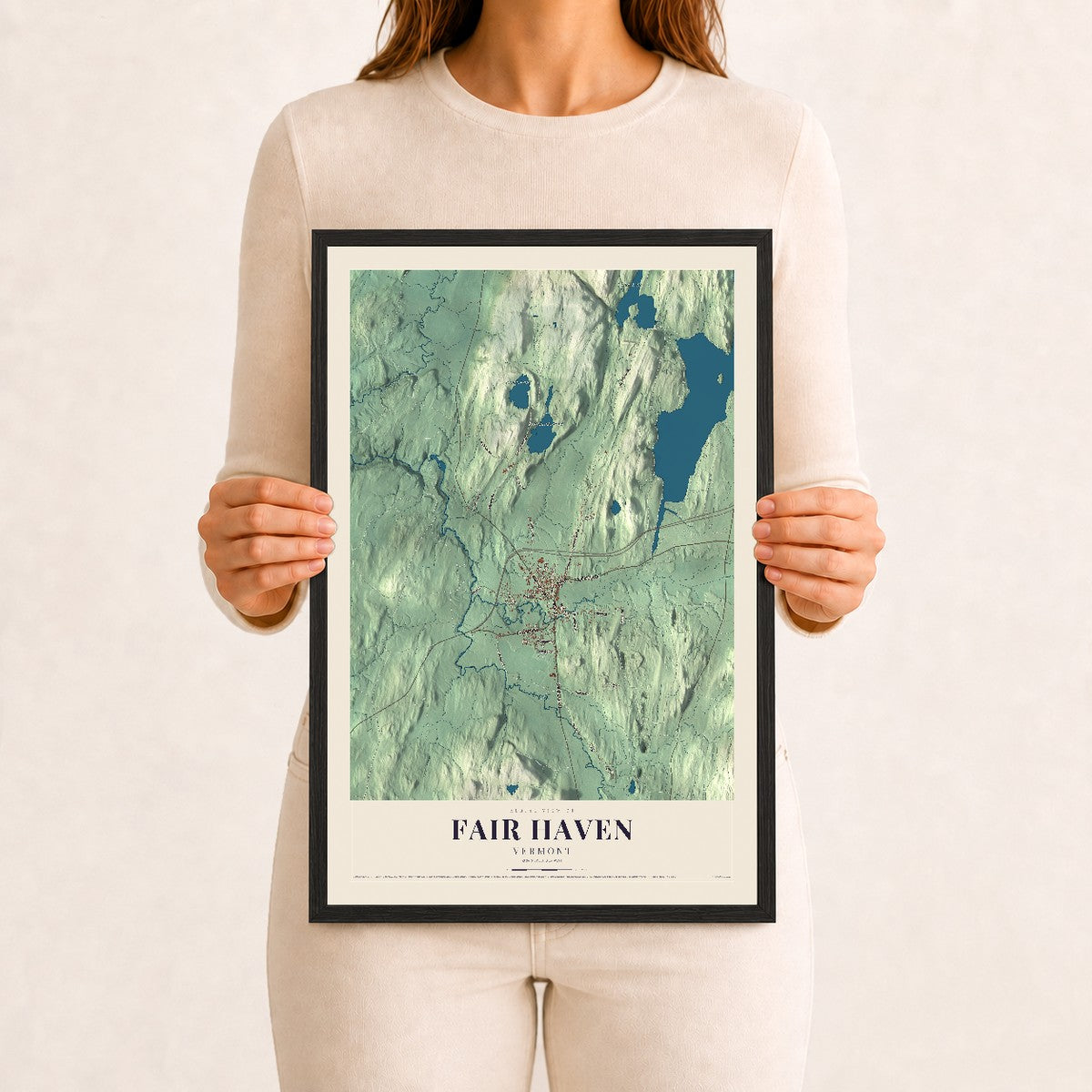 Fair Haven, Vermont map print - 12 x 18 black Ayous wood frame