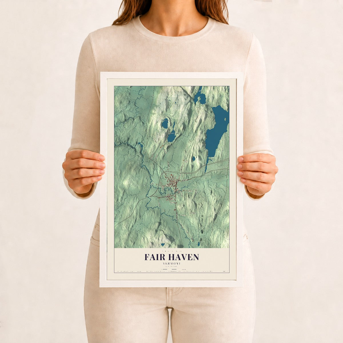 Fair Haven, Vermont map print - 12 x 18 white Ayous wood frame