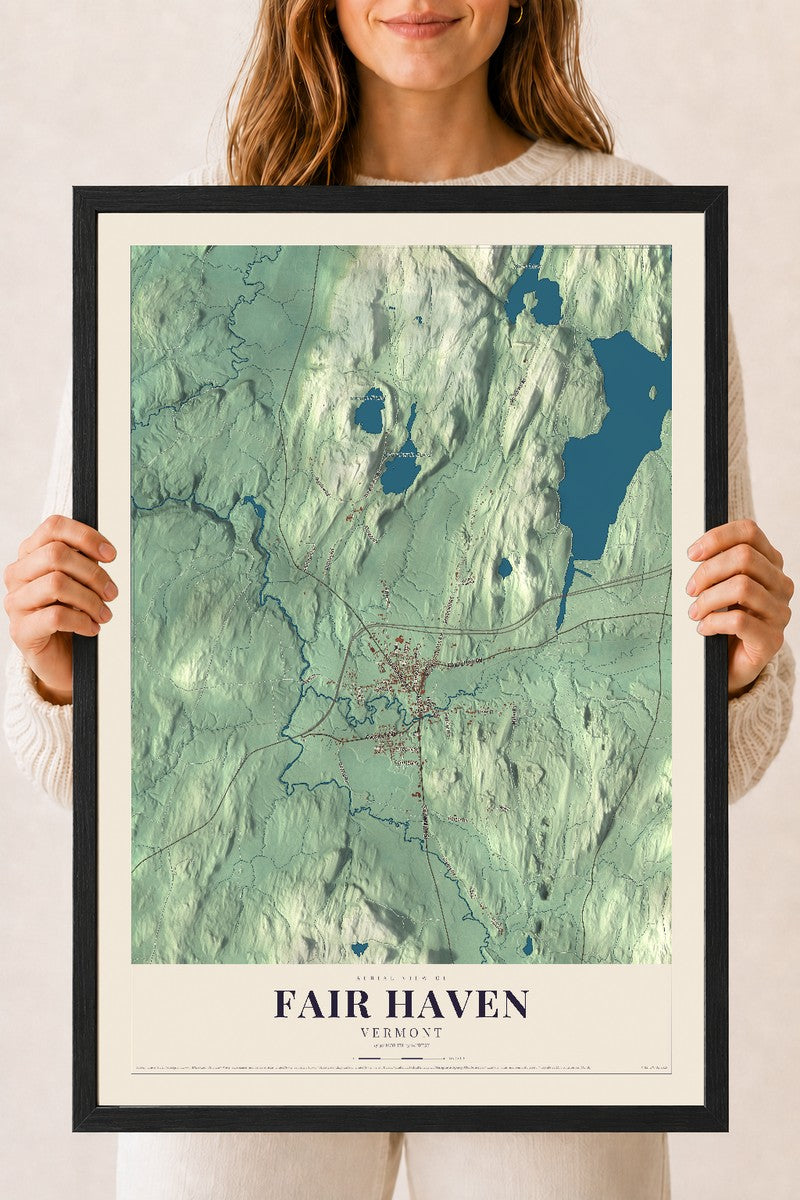 Fair Haven, Vermont map print - 18 x 24 black Ayous wood frame