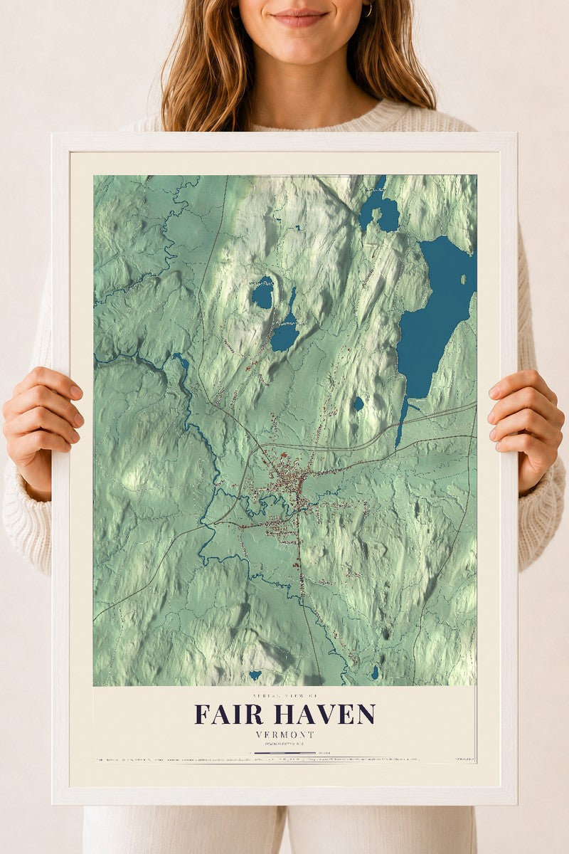 Fair Haven, Vermont map print - 18 x 24 white Ayous wood frame