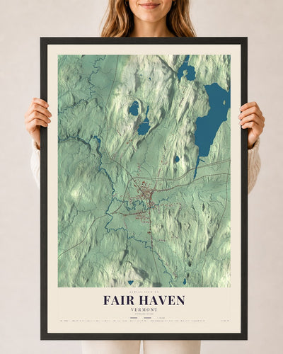 Fair Haven, Vermont map print - 24 x 36 black Ayous wood frame