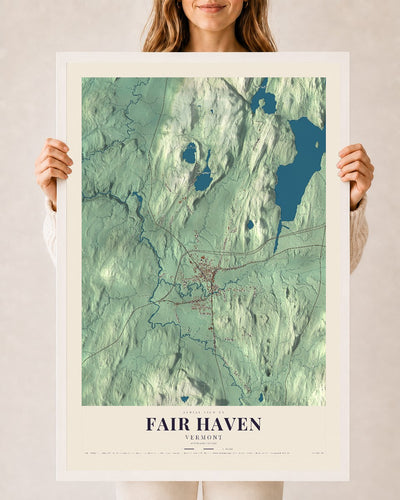 Fair Haven, Vermont map print - 24 x 36 white Ayous wood frame