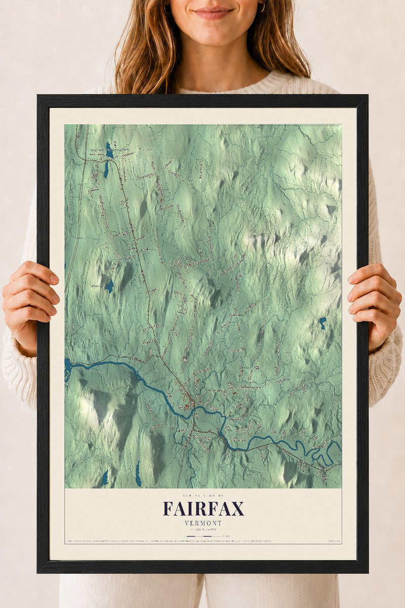 Fairfax, Vermont map print - 18 x 24 black Ayous wood frame