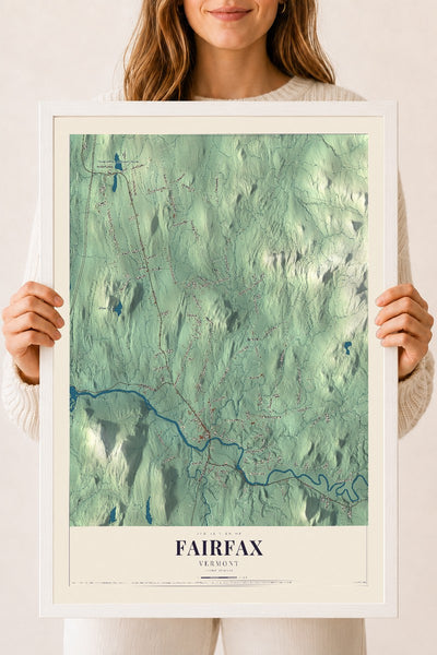 Fairfax, Vermont map print - 18 x 24 white Ayous wood frame