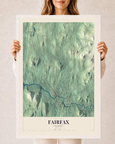 Fairfax, Vermont map print - 24 x 36 white Ayous wood frame