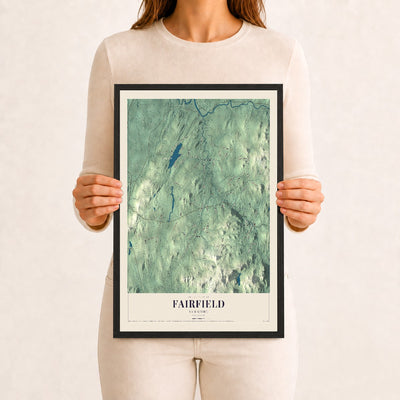 Fairfield, Vermont map print - 12 x 18 black Ayous wood frame