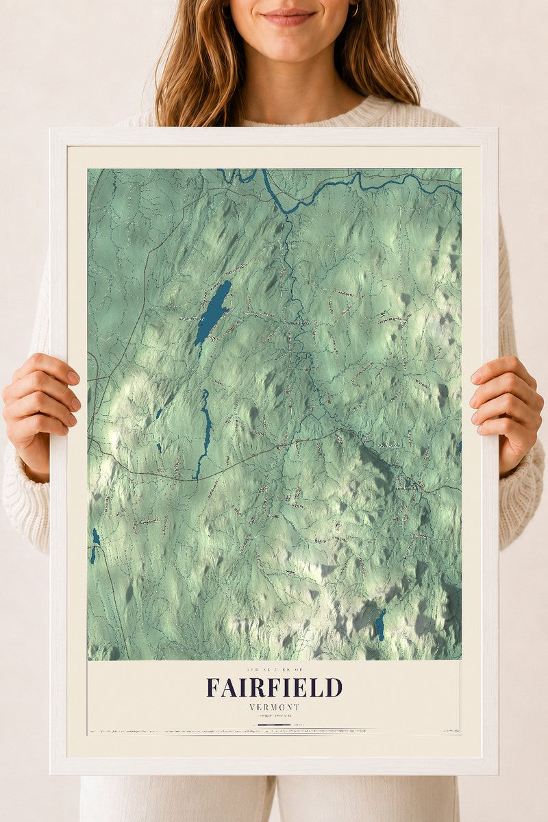 Fairfield, Vermont map print - 18 x 24 white Ayous wood frame