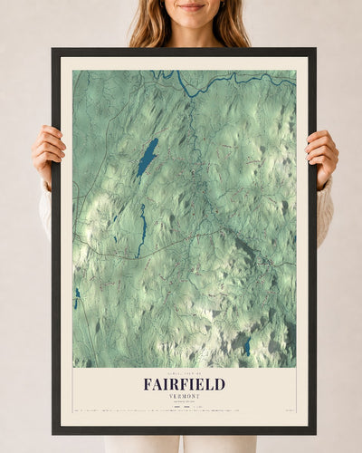 Fairfield, Vermont map print - 24 x 36 black Ayous wood frame