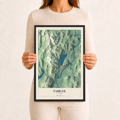 Fairlee, Vermont map print - 12 x 18 black Ayous wood frame