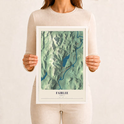 Fairlee, Vermont map print - 12 x 18 white Ayous wood frame