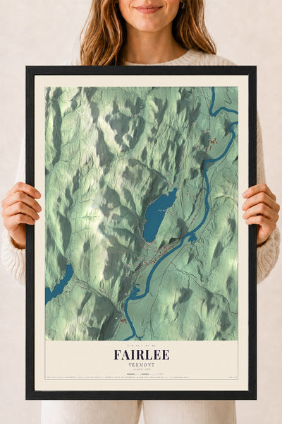 Fairlee, Vermont map print - 18 x 24 black Ayous wood frame
