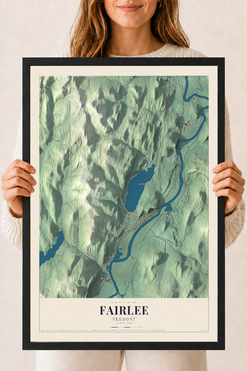 Fairlee, Vermont map print - 18 x 24 black Ayous wood frame