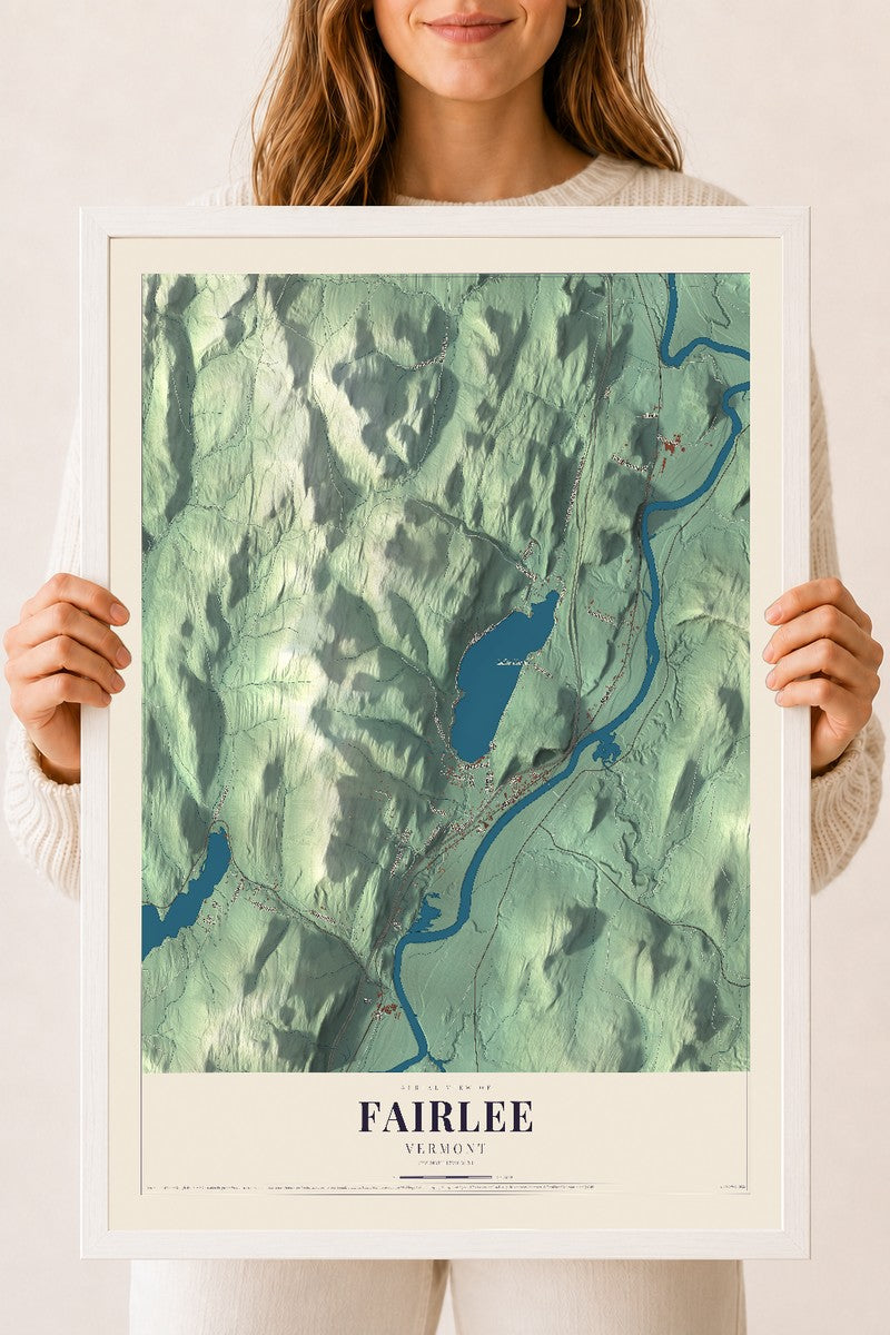 Fairlee, Vermont map print - 18 x 24 white Ayous wood frame