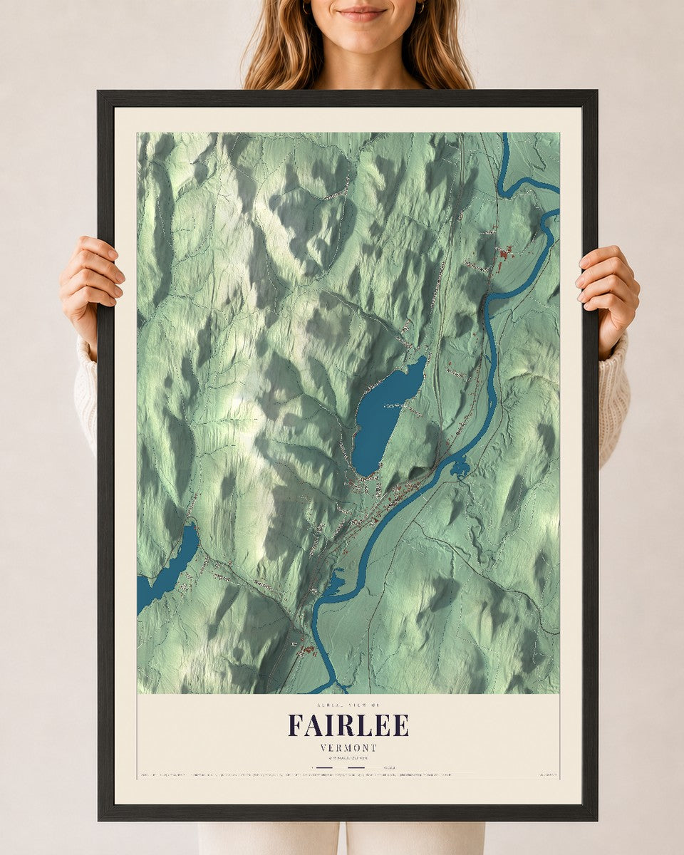 Fairlee, Vermont map print - 24 x 36 black Ayous wood frame