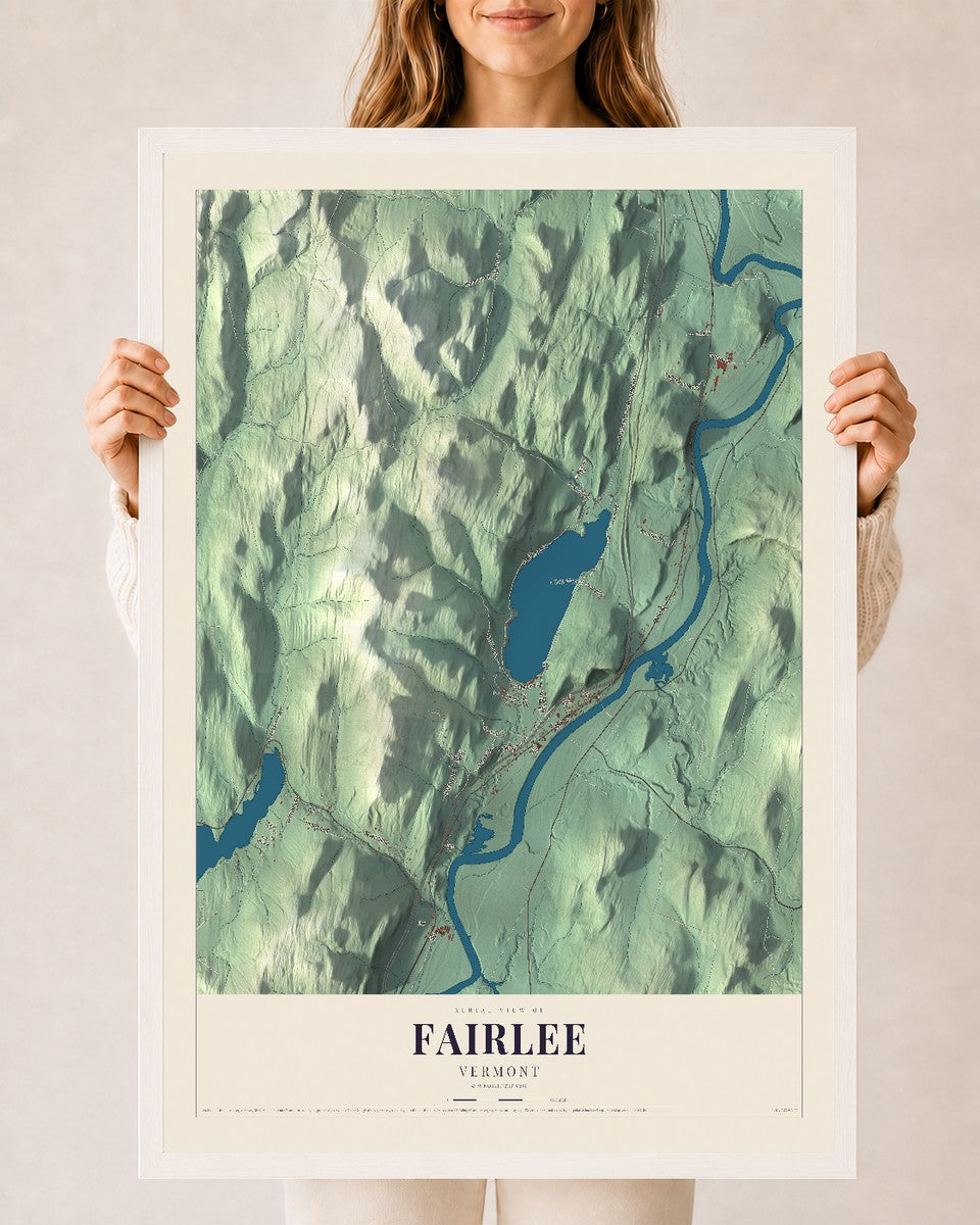 Fairlee, Vermont map print - 24 x 36 white Ayous wood frame