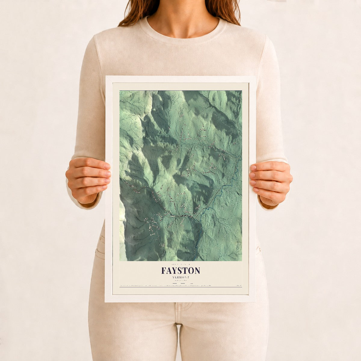 Fayston, Vermont map print - 12 x 18 white Ayous wood frame