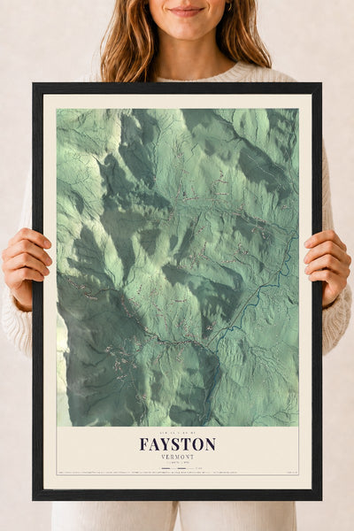 Fayston, Vermont map print - 18 x 24 black Ayous wood frame