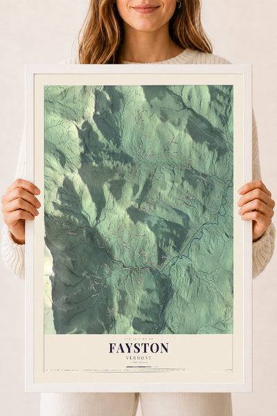 Fayston, Vermont map print - 18 x 24 white Ayous wood frame