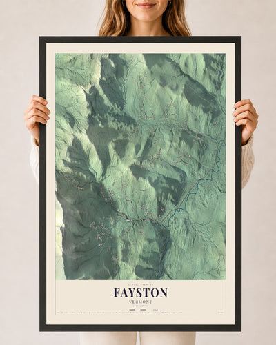 Fayston, Vermont map print - 24 x 36 black Ayous wood frame