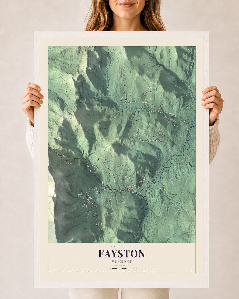 Fayston, Vermont map print - 24 x 36 white Ayous wood frame